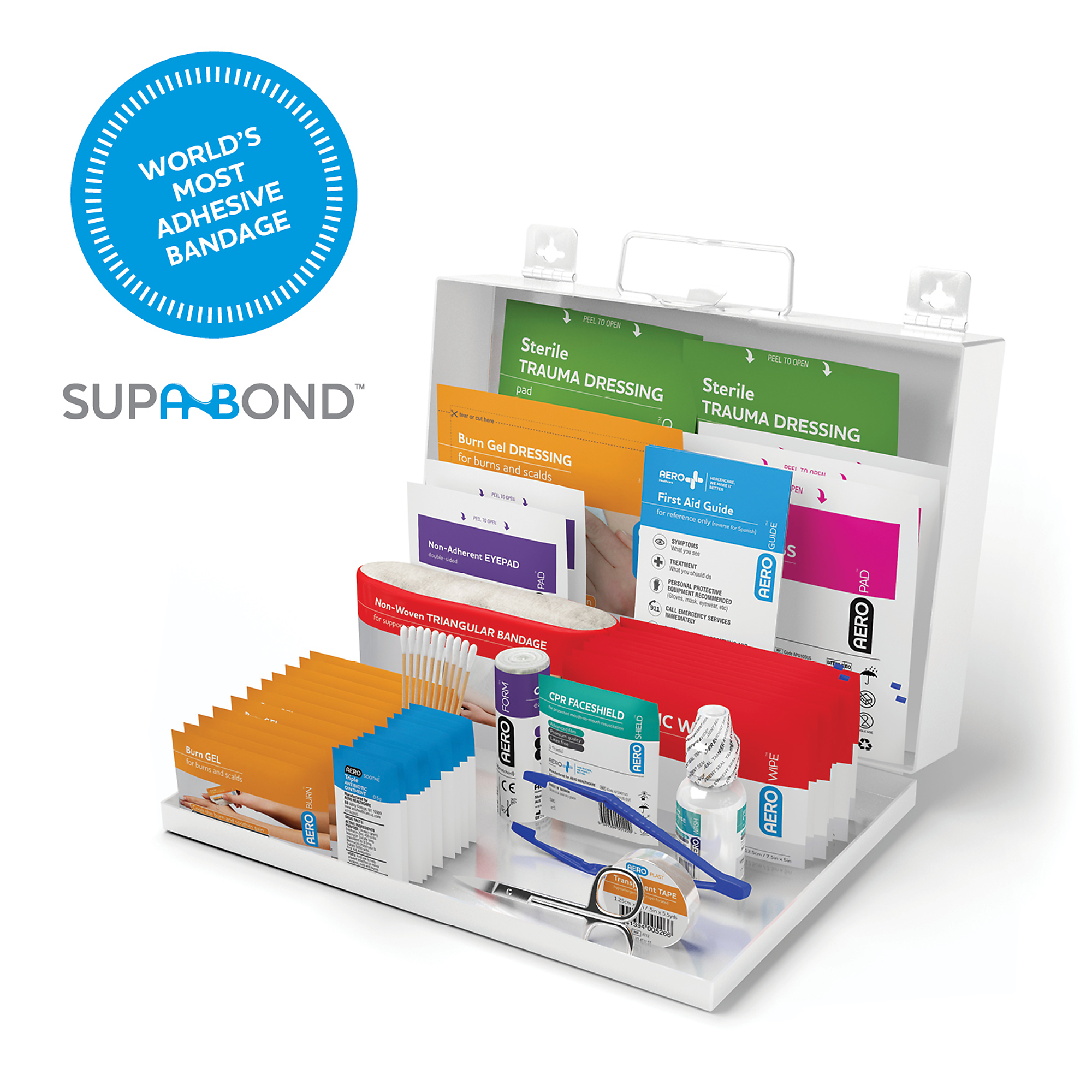 Aero Healthcare, 25 Series OSHA Compliant First Aid Kit, Metal Case, Items Per Kit 180 Class A, Model# AK25T